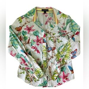 Vintage Hilfiger Women's Size 4 Tropical Button Up Long Sleeve Shirt